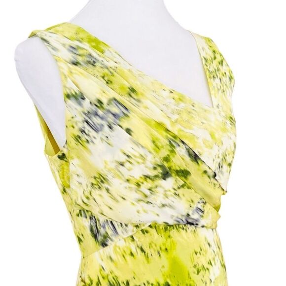 Ann Taylor 91% silk & spandex Assymetrical Neck green Watercolor Sheath Dress - Picture 6 of 7